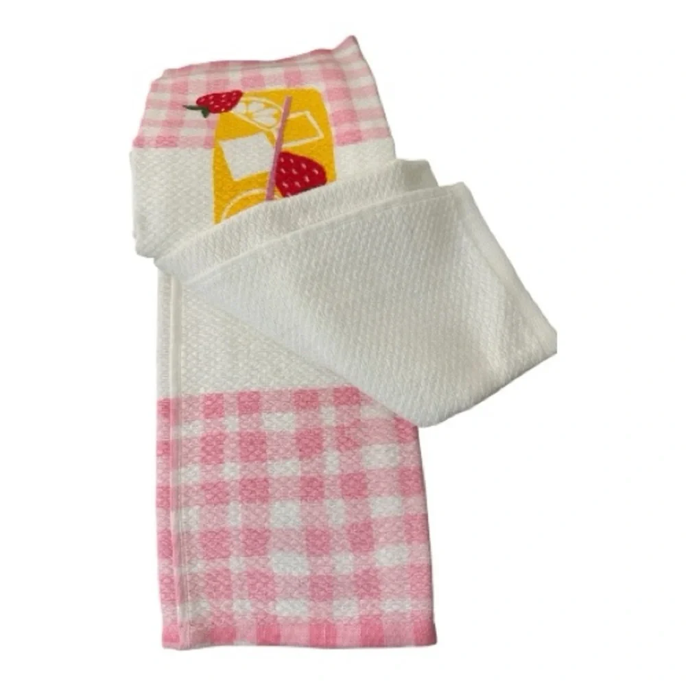 Kate Spade Kitchen Towel Set of 2 Pink Yellow Strawberry Lemonade Design New